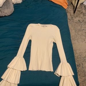 White long sleeve ruffles sweater size small